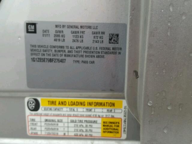 1G1ZE5E79BF276407 - 2011 CHEVROLET MALIBU LTZ 银色 照片 10