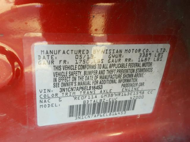 3N1CN7AP6EL816453 - 2014 NISSAN VERSA S MAROON photo 10