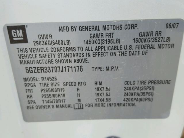 5GZER33707J171176 - 2007 SATURN OUTLOOK SP თეთრი ფოტო 10