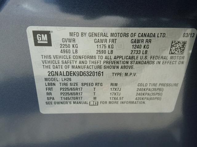 2GNALDEK9D6320161 - 2013 CHEVROLET EQUINOX LT BLUE photo 10