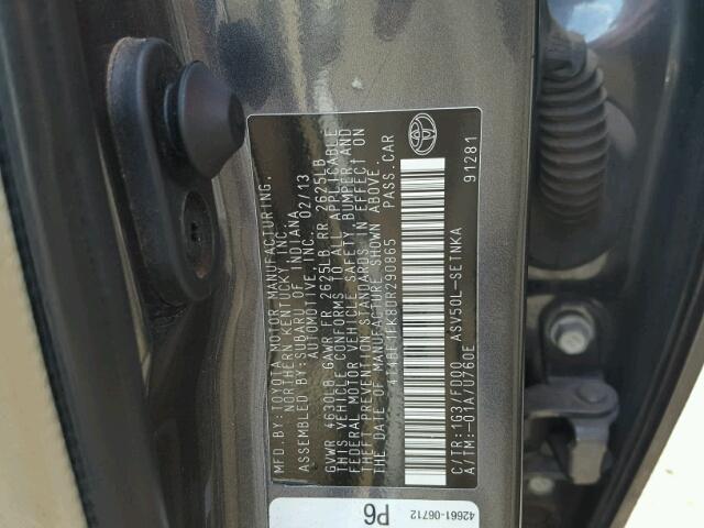 4T4BF1FK8DR290865 - 2013 TOYOTA CAMRY L CHARCOAL photo 10