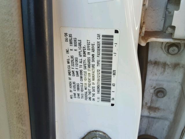 1HGCM56716A121272 - 2006 HONDA ACCORD EX WHITE photo 10