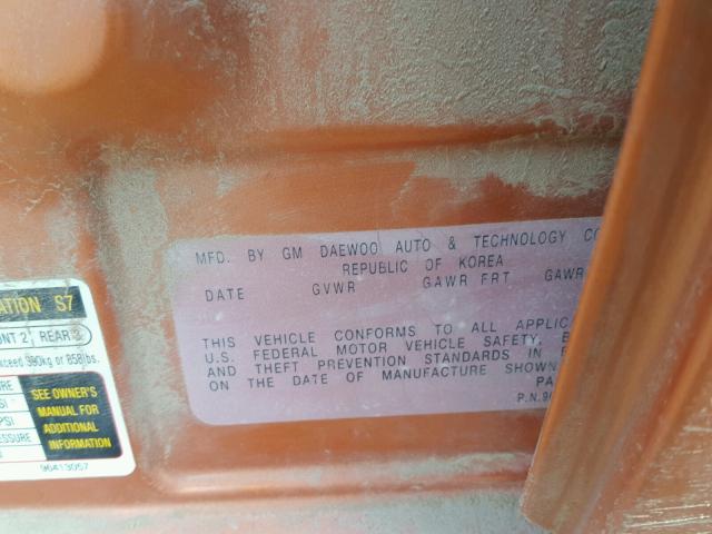 KL1TD62605B503214 - 2005 CHEVROLET AVEO BASE ORANGE photo 10