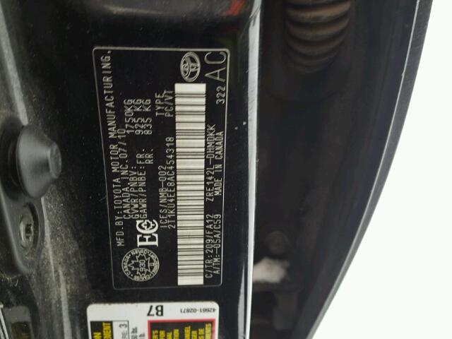 2T1KU4EE8AC454318 - 2010 TOYOTA COROLLA MA BLACK photo 10