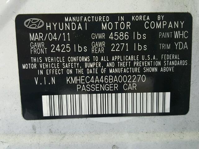 KMHEC4A46BA002270 - 2011 HYUNDAI SONATA HYB WHITE photo 10