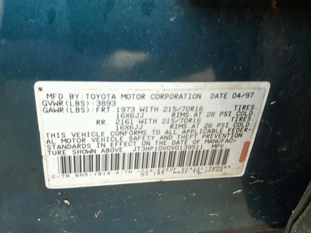 JT3HP10V0V0139511 - 1997 TOYOTA RAV4 GREEN photo 10