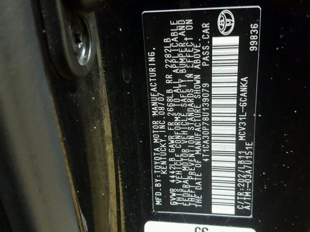 4T1CA30P78U139079 - 2008 TOYOTA CAMRY SOLA BLACK photo 10