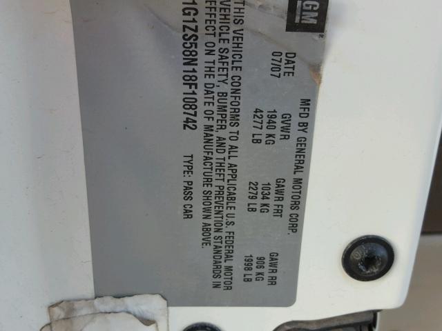 1G1ZS58N18F108742 - 2008 CHEVROLET MALIBU LS WHITE photo 10