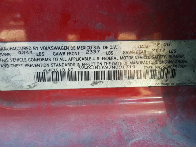 3VWXJ81K97M091719 - 2007 VOLKSWAGEN JETTA GLI RED photo 10