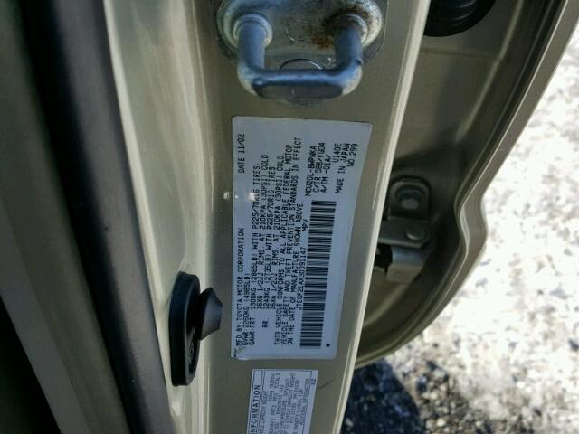 JTEGF21AX30091147 - 2003 TOYOTA HIGHLANDER TAN photo 10