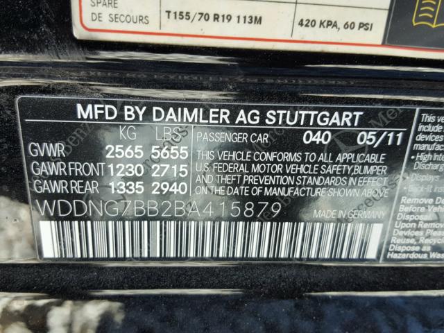 WDDNG7BB2BA415879 - 2011 MERCEDES-BENZ S 550 BLACK photo 10