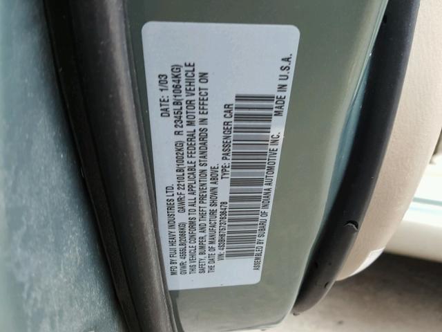 4S3BH675737636478 - 2003 SUBARU LEGACY OUT GREEN photo 10