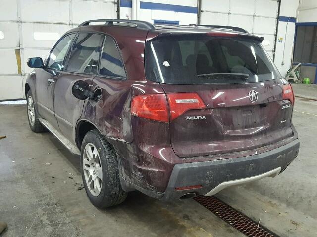 2HNYD284X7H532821 - 2007 ACURA MDX TECHNO MAROON photo 3