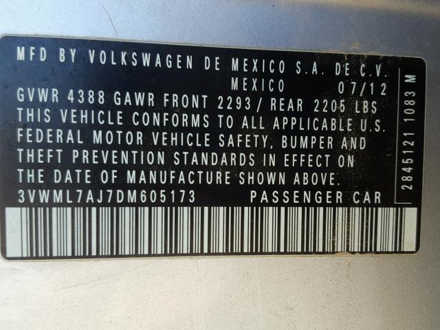 3VWML7AJ7DM605173 - 2013 VOLKSWAGEN JETTA TDI SILVER photo 10