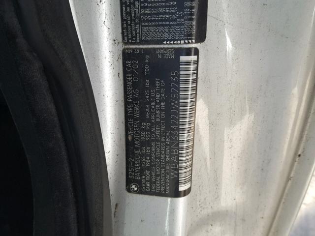 WBABN33422JW52235 - 2002 BMW 325 CI Srebrny zdjęcie 10