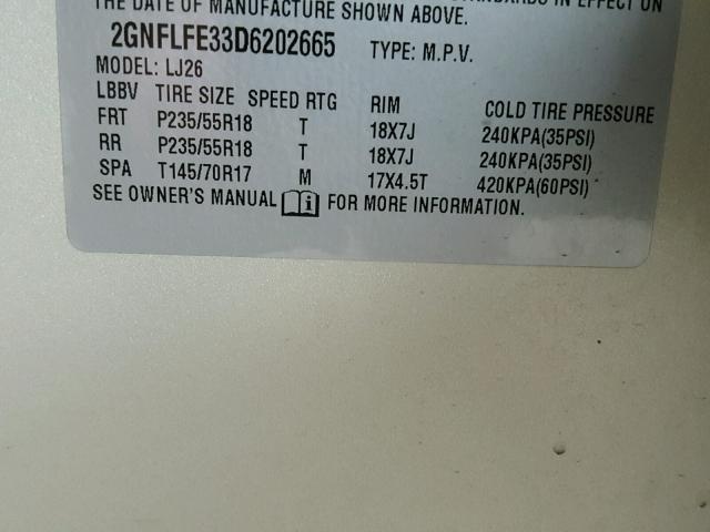 2GNFLFE33D6202665 - 2013 CHEVROLET EQUINOX LT GOLD photo 10