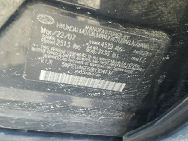 5NPEU46F68H304137 - 2008 HYUNDAI SONATA SE BLACK photo 10