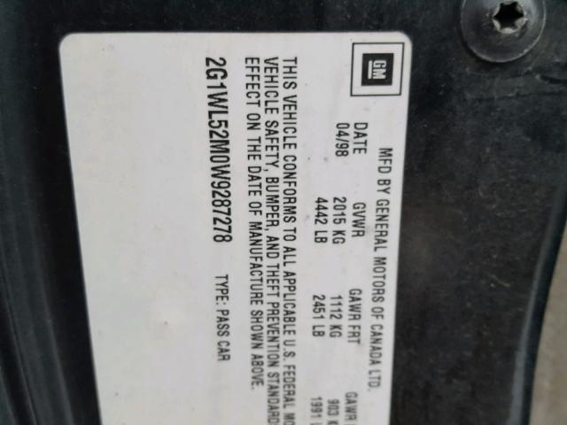 2G1WL52M0W9287278 - 1998 CHEVROLET LUMINA BAS 黑色 照片 10