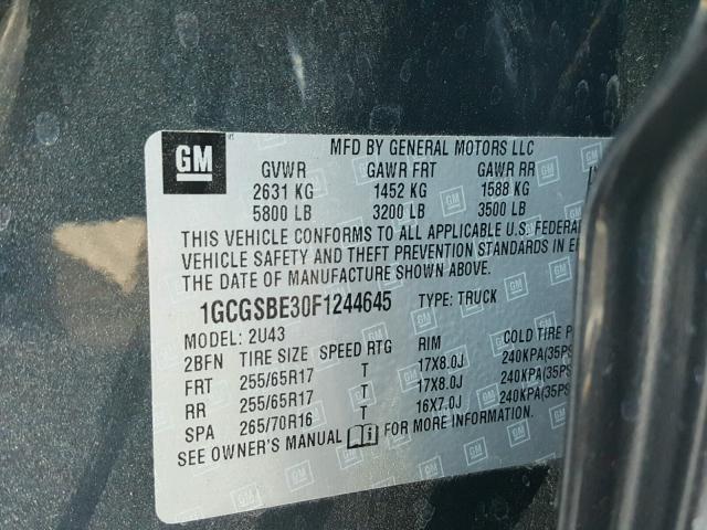 1GCGSBE30F1244645 - 2015 CHEVROLET COLORADO L CHARCOAL photo 10