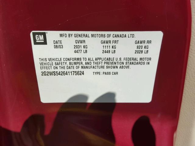 2G2WS542641175624 - 2004 PONTIAC GRAND PRIX BURGUNDY photo 10