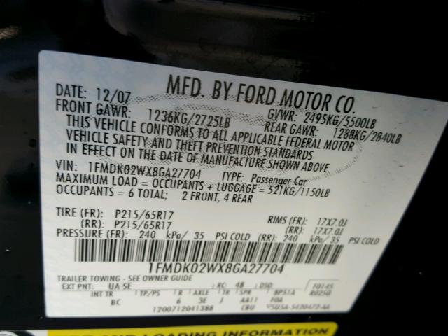 1FMDK02WX8GA27704 - 2008 FORD TAURUS X S BLACK photo 10