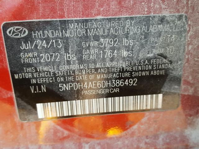 5NPDH4AE6DH386492 - 2013 HYUNDAI ELANTRA GL RED photo 10