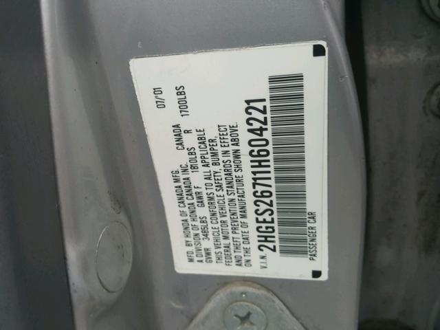 2HGES26711H604221 - 2001 HONDA CIVIC EX SILVER photo 10