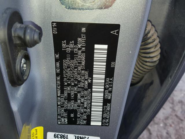 5TDKY5G10ES052794 - 2014 TOYOTA SEQUOIA LI SILVER photo 10