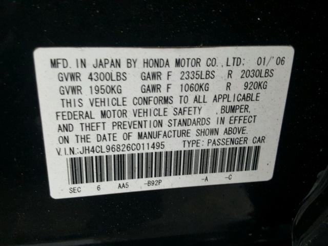 JH4CL96826C011495 - 2006 ACURA TSX BLACK photo 10