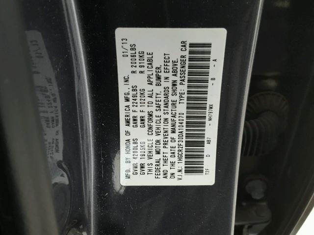 1HGCR2F30DA104070 - 2013 HONDA ACCORD LX GRAY photo 10