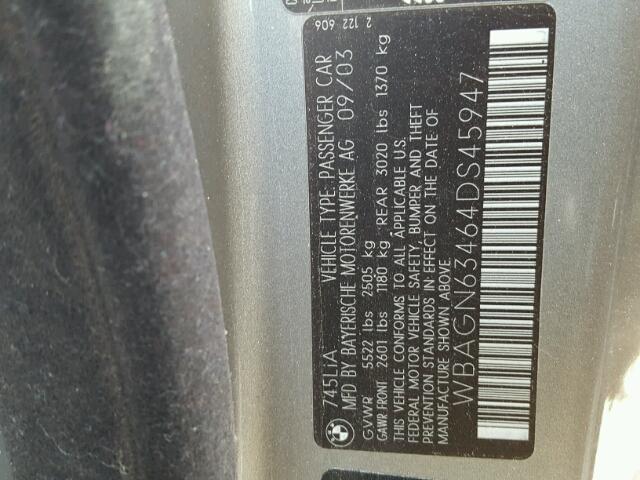 WBAGN63464DS45947 - 2004 BMW 745 LI GRAY photo 10