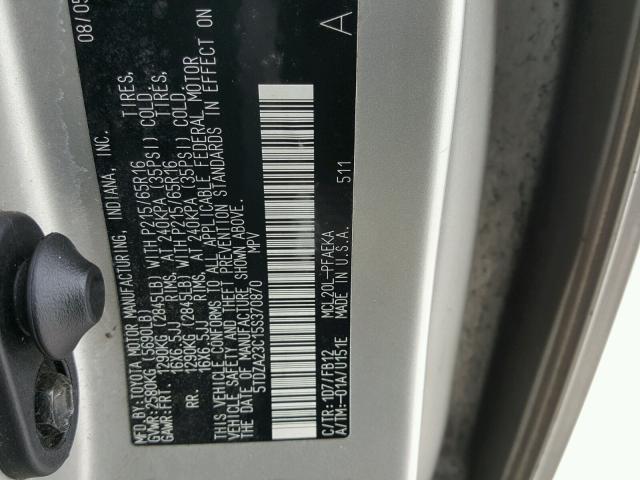 5TDZA23C15S370870 - 2005 TOYOTA SIENNA CE SILVER photo 10