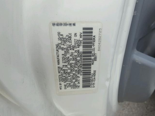 4T3ZF19C81U349820 - 2001 TOYOTA SIENNA CE WHITE photo 10