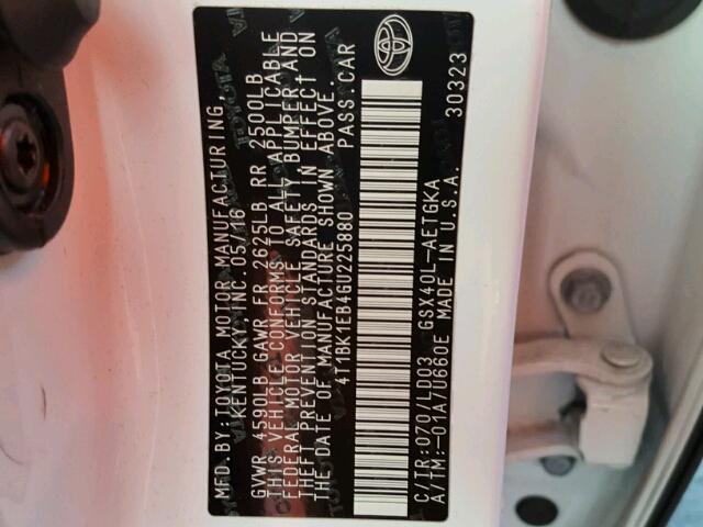 4T1BK1EB4GU225880 - 2016 TOYOTA AVALON XLE WHITE photo 10