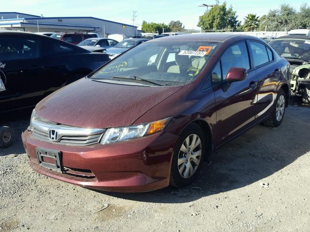 2HGFB2F57CH586863 - 2012 HONDA CIVIC LX MAROON photo 2