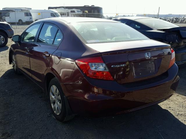 2HGFB2F57CH586863 - 2012 HONDA CIVIC LX MAROON photo 3