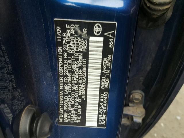 JTDKN3DU6A5088100 - 2010 TOYOTA PRIUS BLUE photo 10