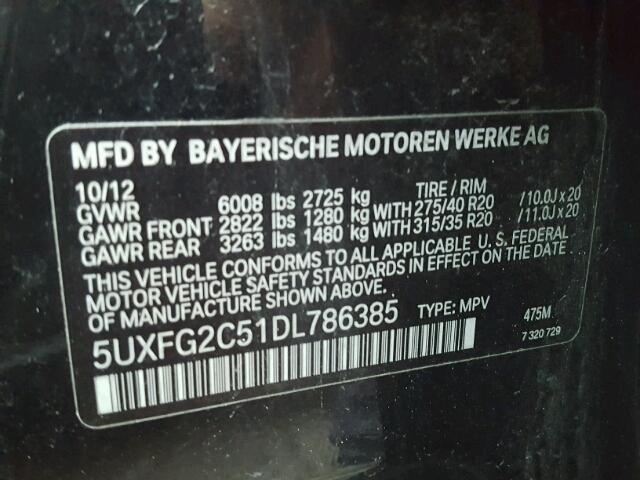 5UXFG2C51DL786385 - 2013 BMW X6 XDRIVE3 BLACK photo 10