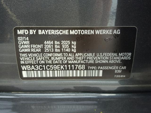 WBA3C1C59EK111768 - 2014 BMW 328 I SULE CHARCOAL photo 10