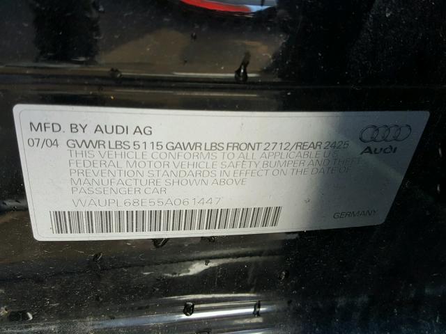 WAUPL68E55A061447 - 2005 AUDI S4 BLACK photo 10