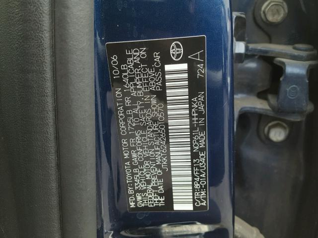 JTKKT624265010570 - 2006 TOYOTA SCION XA BLUE photo 10