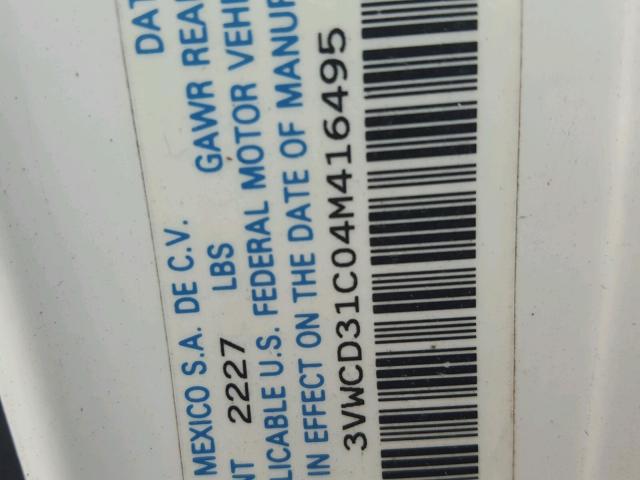 3VWCD31C04M416495 - 2004 VOLKSWAGEN NEW BEETLE 白色 照片 10