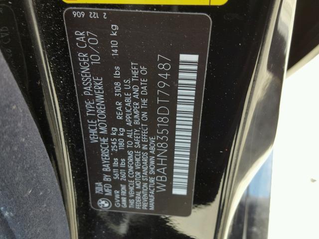 WBAHN83518DT79487 - 2008 BMW 750 LI BLACK photo 10