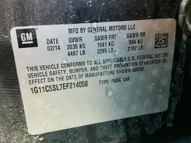 1G11C5SL7EF214058 - 2014 CHEVROLET MALIBU 1LT 灰色 照片 10