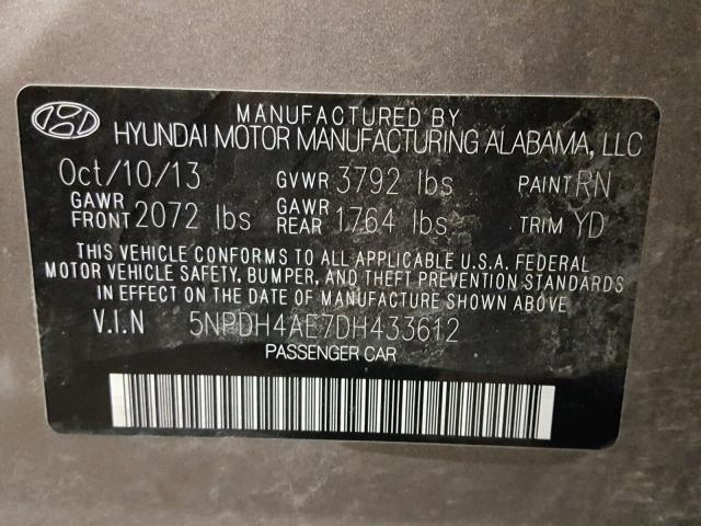 5NPDH4AE7DH433612 - 2013 HYUNDAI ELANTRA GL GRAY photo 10