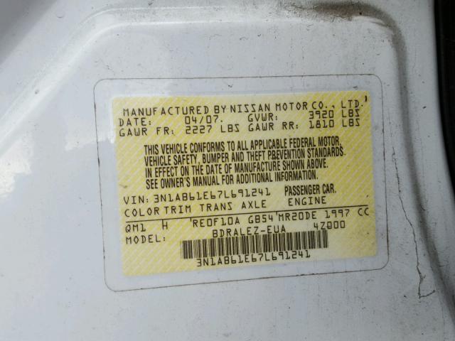 3N1AB61E67L691241 - 2007 NISSAN SENTRA 2.0 WHITE photo 10