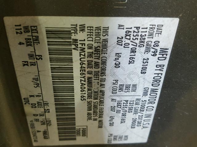 1FMZU64E6YZA06165 - 2000 FORD EXPLORER E GREEN photo 10