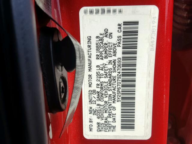 5Y2SP67079Z470693 - 2009 PONTIAC VIBE RED photo 10