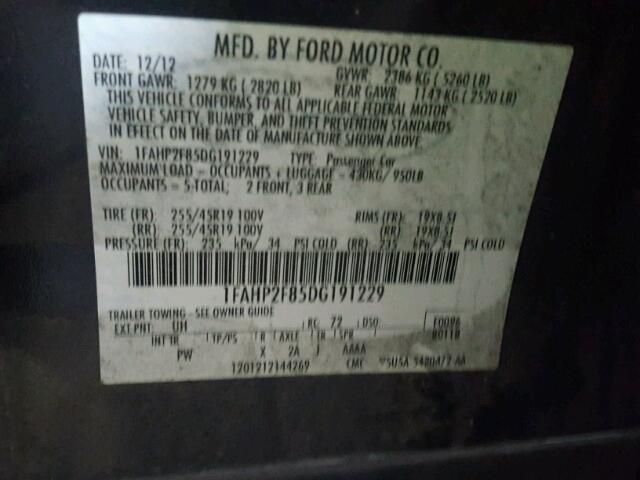 1FAHP2F85DG191229 - 2013 FORD TAURUS LIM BLACK photo 10