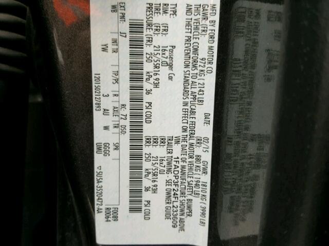 1FADP3F24FL233609 - 2015 FORD FOCUS SE GRAY photo 10